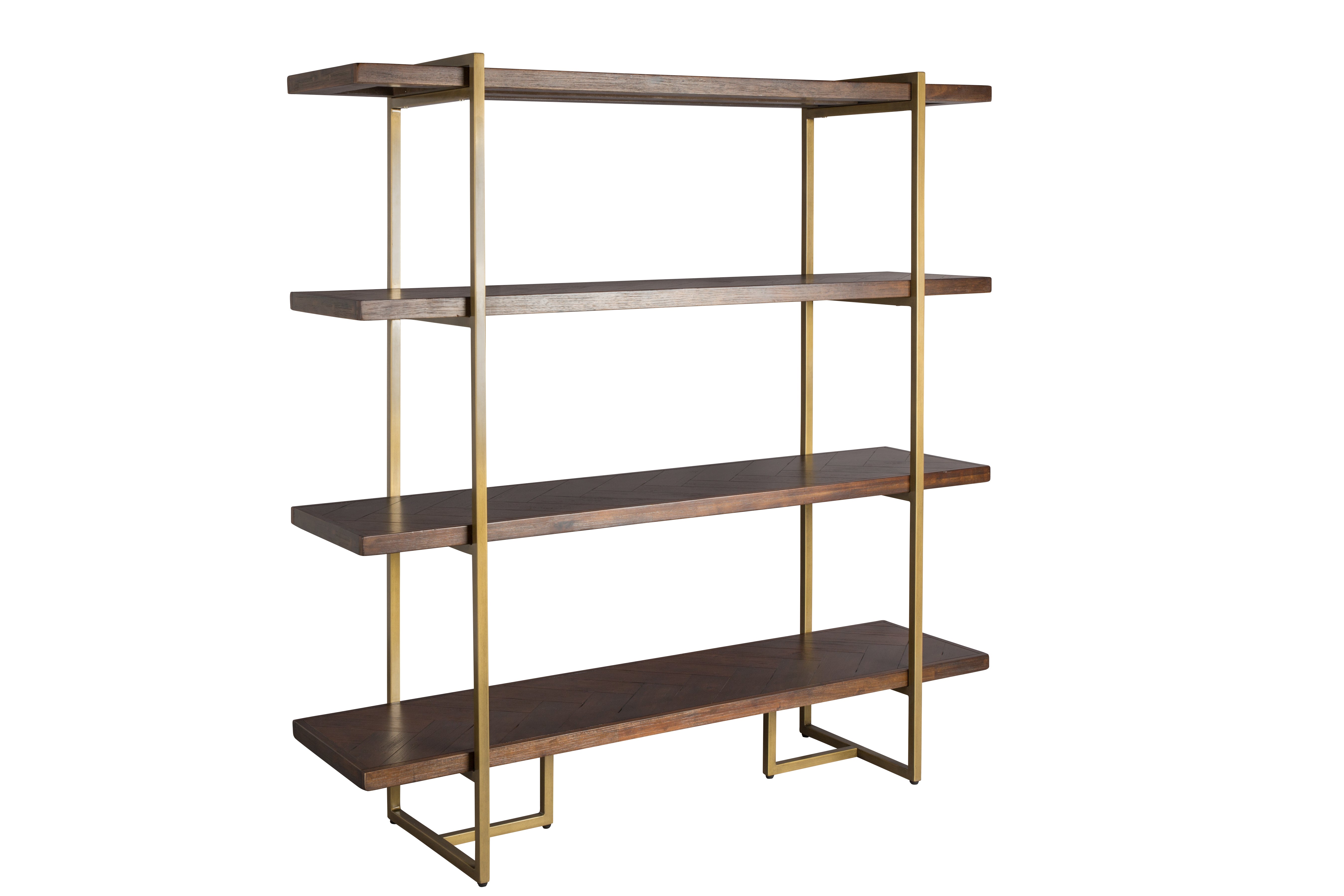 Dutchbone Class Herringbone Brown Oak Wood & Brass Display Unit